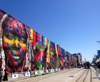 Multi colored built structure against clear sky