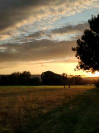 Scenic view of field against sky during sunset