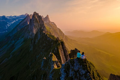 Panoramic view of mountains against sky during sunset