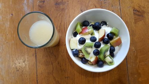 High angle view of breakfast on table