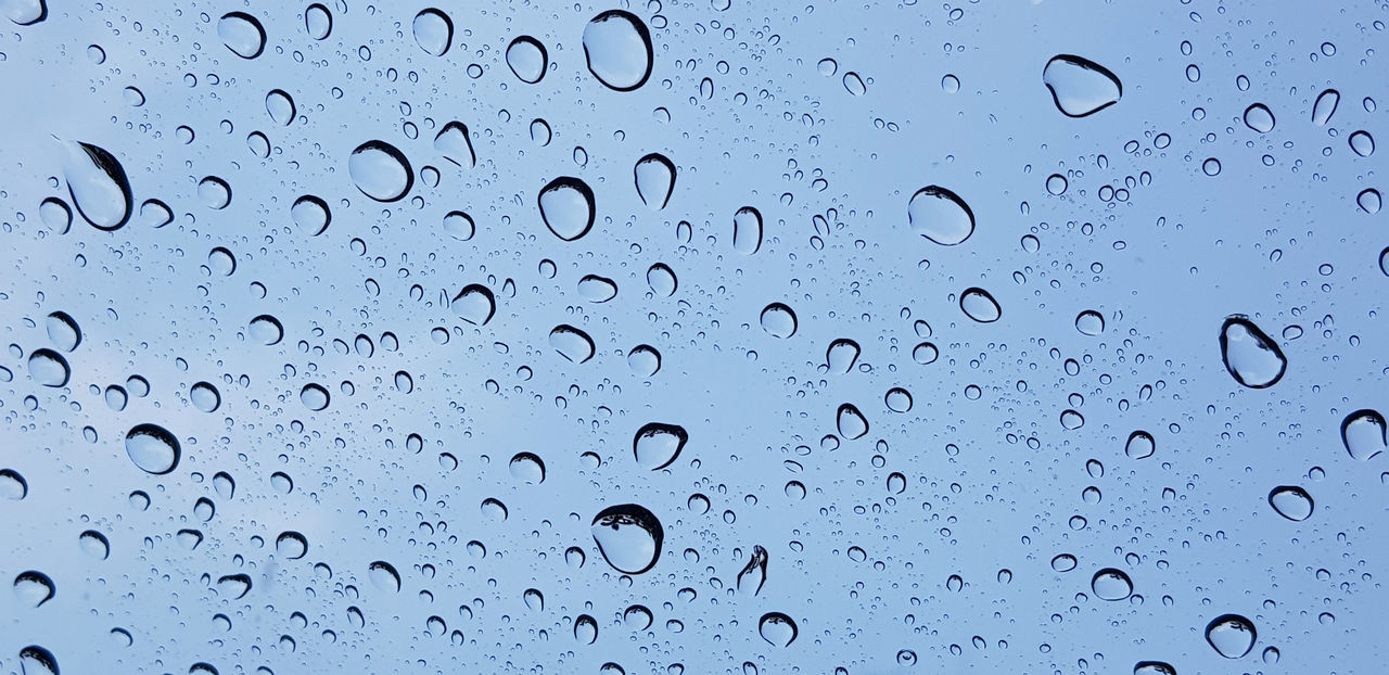drop, water, wet, window, backgrounds, no people, rain, transparent, close-up, glass, full frame, nature, black and white, indoors, raindrop, pattern, purity, blue, abstract, freshness, sky, monochrome, simplicity