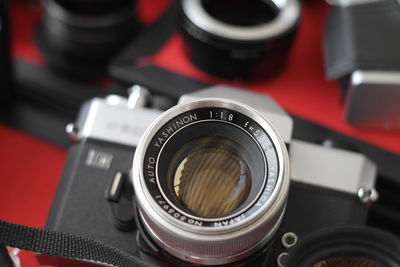 Close-up of camera on table