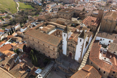 High angle view of buildings in city