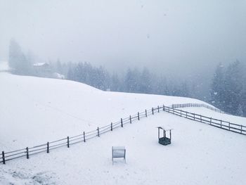 Snow covered landscape against sky