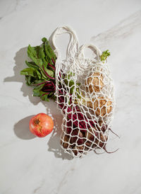 High angle view of tomatoes on table