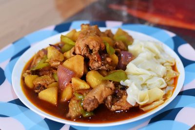 High angle view of meal served in plate