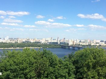 Scenic view of river and cityscape against sky