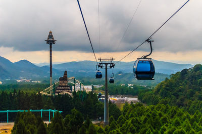 Overhead cable car against sky