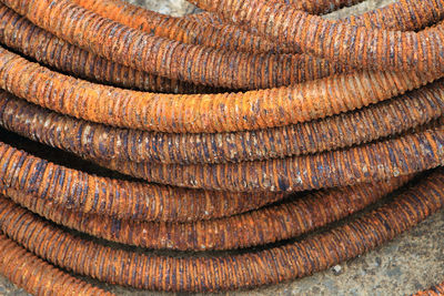 High angle view of metallic pipe