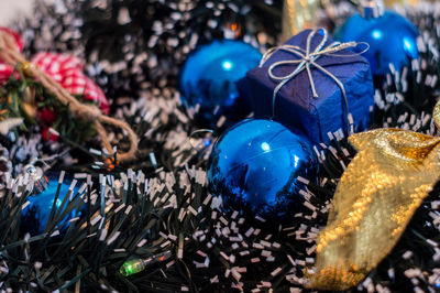 Close-up of christmas decorations on tree