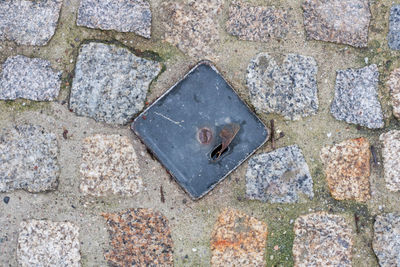 High angle view of stone wall