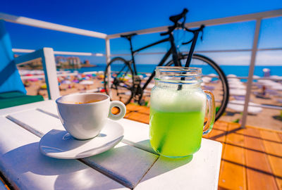 Close-up of coffee served on table