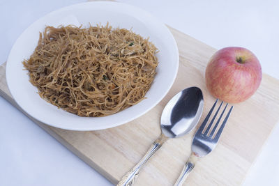 High angle view of breakfast on table