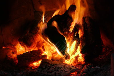 Close-up of fireplace at night