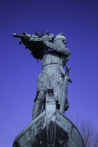 Low angle view of built structure against clear blue sky