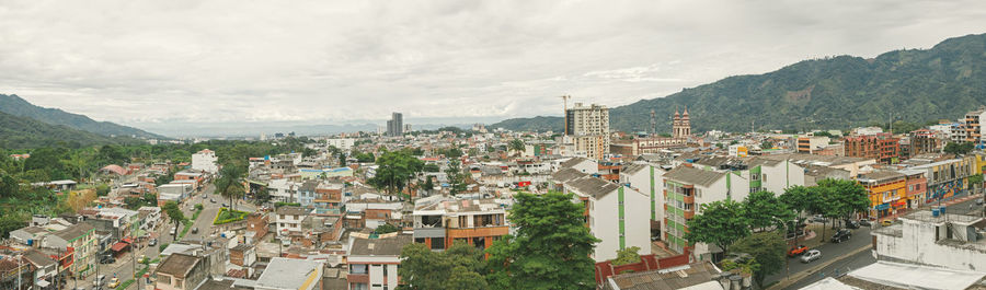 High angle shot of townscape against sky