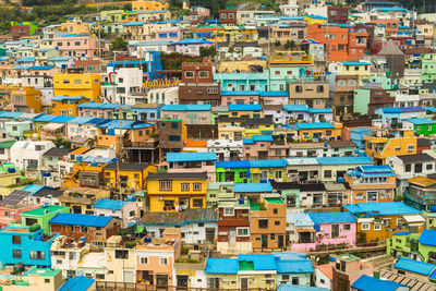 High angle view of buildings in city