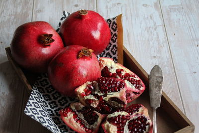 High angle view of apples on table
