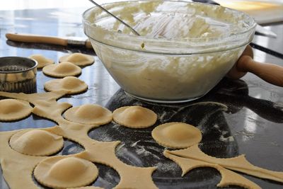 High angle view of cookies on table