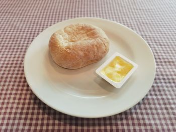 High angle view of breakfast served on table