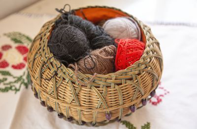 High angle view of wicker basket