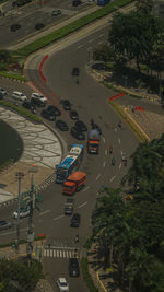 High angle view of cars on street in city