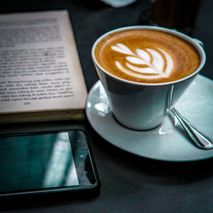 High angle view of coffee on table