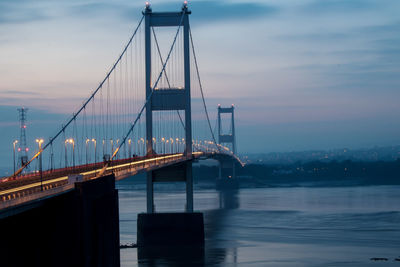 View of suspension bridge in sea