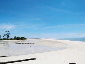 Scenic view of beach against blue sky