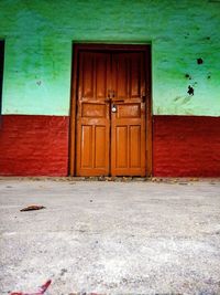 Closed door of building