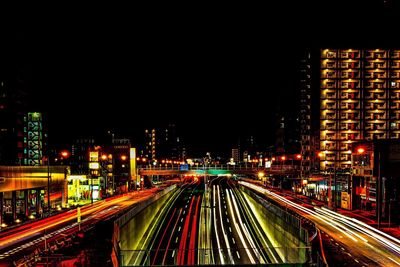 High angle view of illuminated city at night