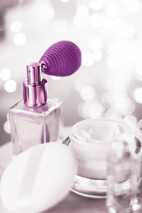 Close-up of beauty products on table