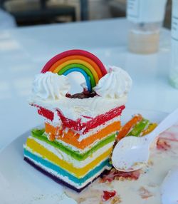 Close-up of colorful cake on table