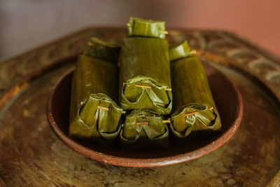 Close-up of candles on table
