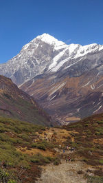 Scenic view of snowcapped mountains against sky