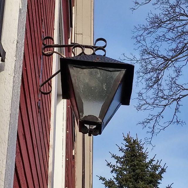 low angle view, tree, built structure, building exterior, architecture, street light, lighting equipment, hanging, clear sky, day, outdoors, sky, branch, pole, no people, basketball hoop, metal, close-up, building, cable