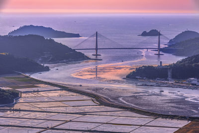 High angle view of bridge over river against sky