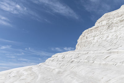 Low angle view of white mountain against sky