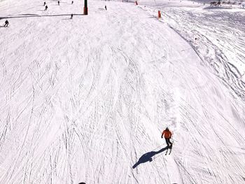 High angle view of man skiing on snow