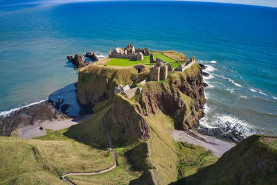 Dunnotar castle in stonhaven with aerial view