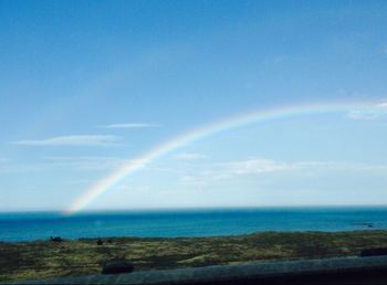 Scenic view of sea against blue sky