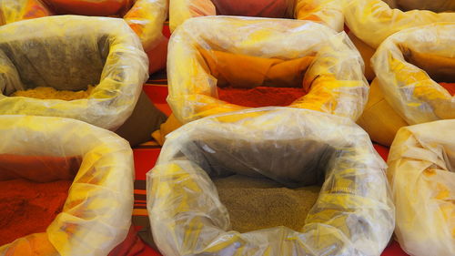 High angle view of pumpkins for sale in market