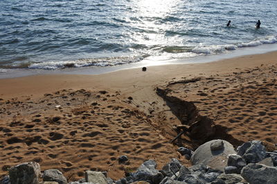 High angle view of sand on beach