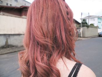 Rear view of woman with dyed hair