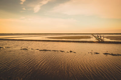 Scenic view of beach against sky during sunset