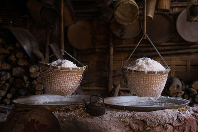 Ice cream in basket on table