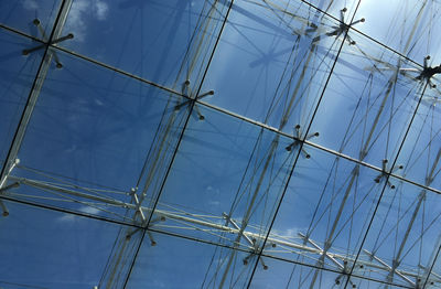 Low angle view of cables against blue sky