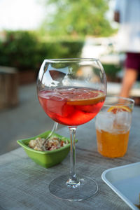 Close-up of beer in glass on table