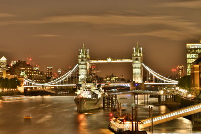 View of suspension bridge at night