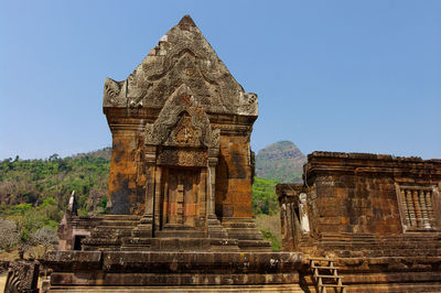 Low angle view of temple against clear sky